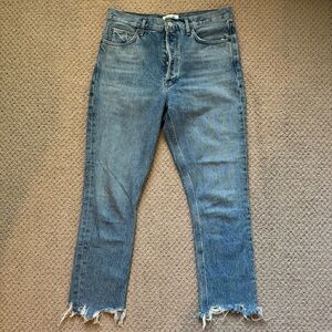 Agolde Riley High Rise Straight Crop Jeans in a Light Wash with Raw Hem size 28